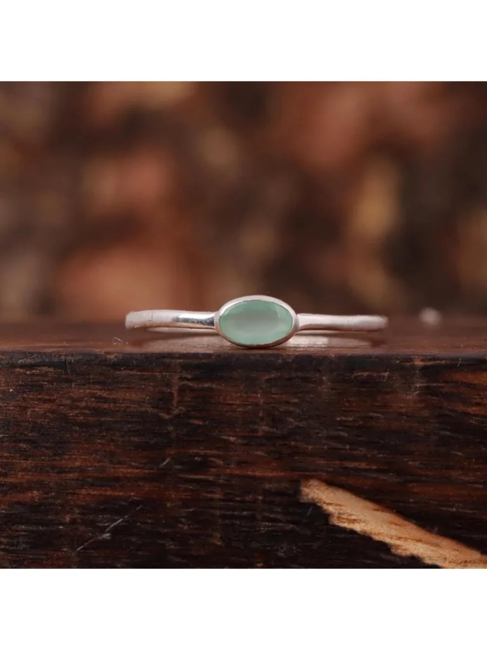 Handmade Aqua Chalcedony Oval Ring | 925 Sterling Silver Boho Jewelry | Unique